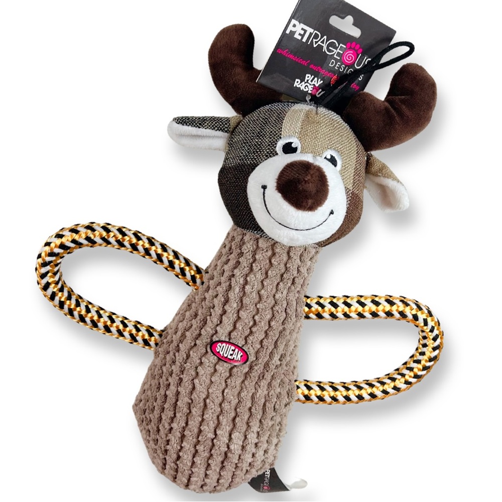 Plaid Preppy Moose squeaky plush dog toy!